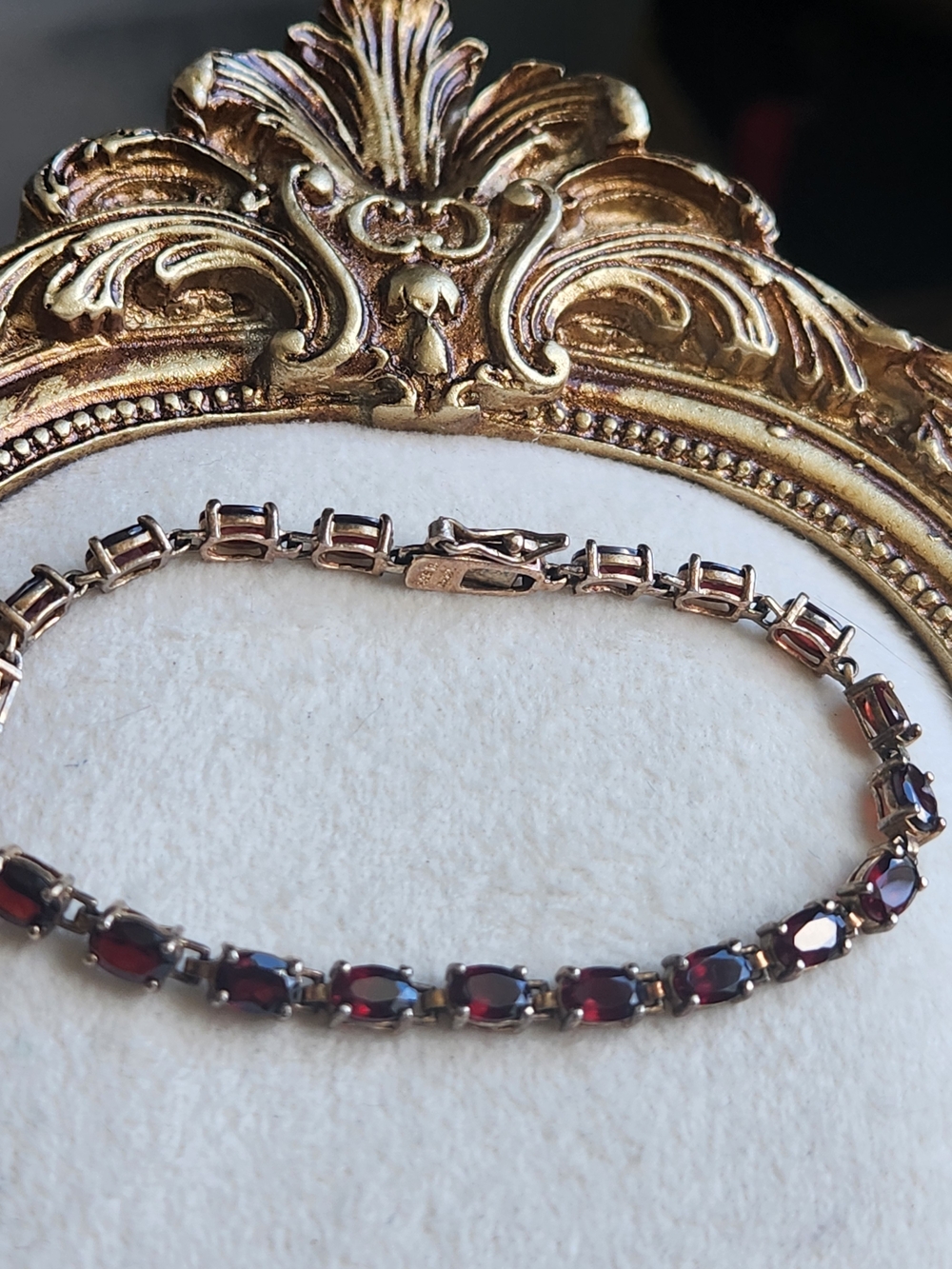 VTG 925 Sterling Silver Gold Vermeil Garnet Gemstone Tennis Bracelet 7" January - Picture 9 of 9